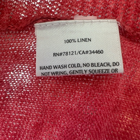 Eileen Fisher Vibrant Coral Linen Open Cardigan Lightweight Staple Layer Sz L - Picture 7 of 9
